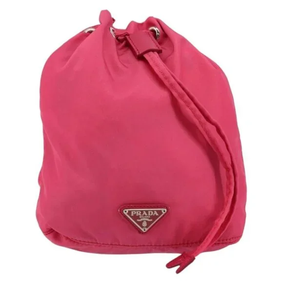PRADA Pouch Nylon Pink Gold Auth BA7028